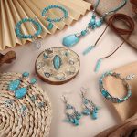 Florideco Bohemian Turquoise Jewelry Set Turquoise Pendant Necklace Turquoise Faux Leather Cuff Bracelet Turquoise Dangle Earrings Vintage Turquoise Knuckle Rings for - Image 3